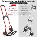 Folding Hand Truck Dolly Cart, 180LBS Portable Aluminum Hand Truck Foldable with Telescoping Handle and Elastic Cord for Luggage, Boxes, Functionality Foldable Dolly for Home, Moving, Black Red
