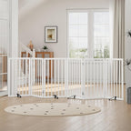 Dog Gates for Doorways, Tall Dog Gate Indoor, Foldable Pet Gates for Doorways Bedroom, Freestanding Puppy Gate with Metal Support Feet, Room Divider,6 Panels (White)
