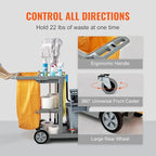 VEVOR Cleaning Cart, 3-Shelf Commercial Janitorial Cart, 200 lbs Capacity Plastic Housekeeping Cart, with 25 Gallon PVC Bag, 47" x 20" x 38.6", Yellow+Grey