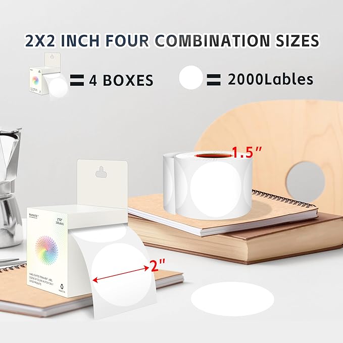 2 Inch White Circle Sticker Labels,2000Pcs 4 Rolls,Multi-Purpose Round Coding Labels for Office,Inventory, Organizing
