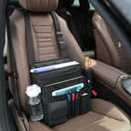 Car Front Seat Organizer for Paperwork File Laptop Mobile Office, Multi Compartment Storage Bag with Cup holder and Adjustable Strap for Car Work Truck Van