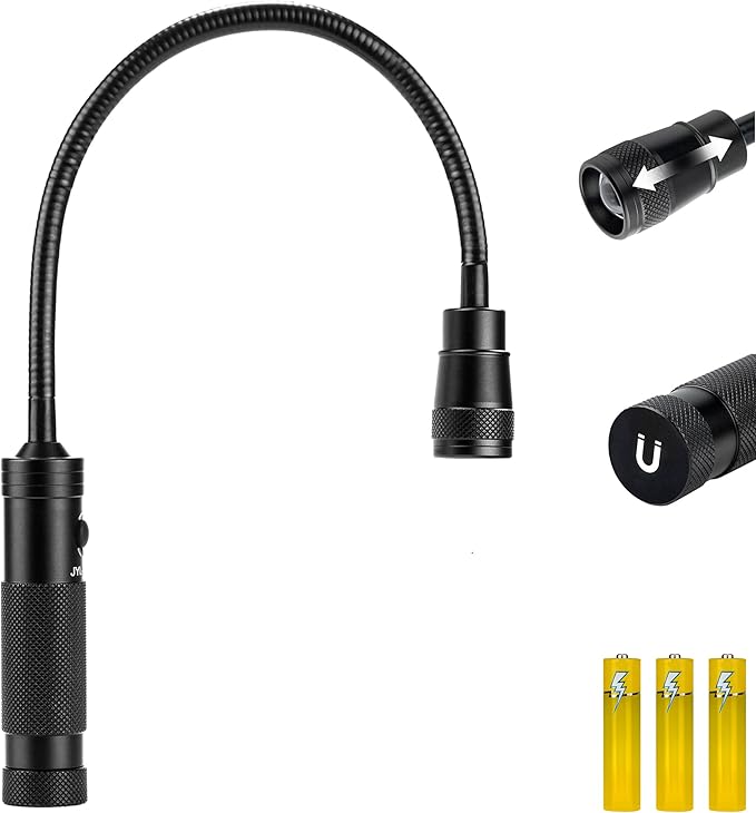 LED Work Light, 500 Lumen Gooseneck Magnetic Light, Zoomable Flexible Led Flashlight, Waterproof Job Site Light for Work Bench, Auto-Repairing, Inspection, Emergency