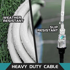 3-Outlets Indoor Outdoor Extension Cord Weatherproof with Lighted End, UL Listed, 14 Gauge 15FT White 3 Prong Heavy Duty, 14/3 SJTW 15A Power Cord