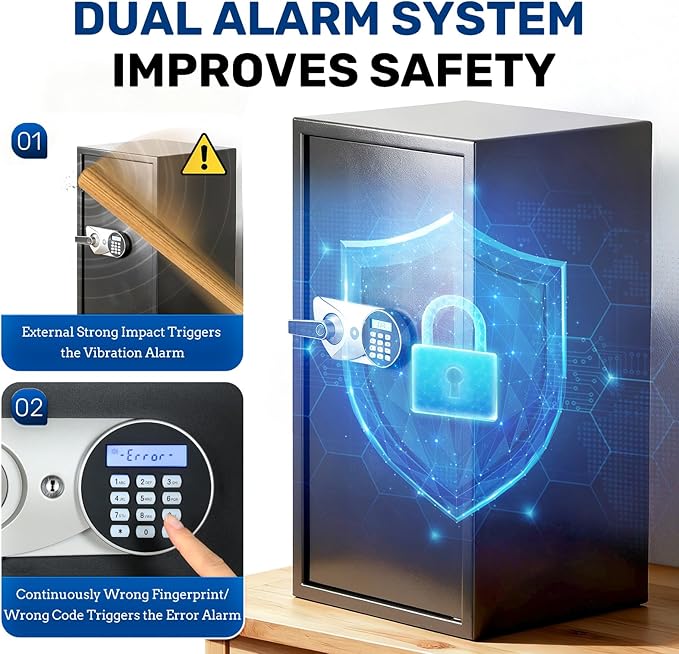 BlackSmith Large Home Safe 3.9 Cub Fingerprint Security Safe with LCD Display Dual Alarm Adjustable Shelves Wall Mount Lock Box Secure Money Jewelry with Individual Lockbox LED Light, Black