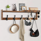 29'' Coat Rack Wall Mount with Shelf, Coat Hanger Wall Mount with Key Hooks and Mail Holder, Wood Entryway Floating Shelf with Hooks and Storage, Hat Rack for Wall Key Holder Mail Organizer