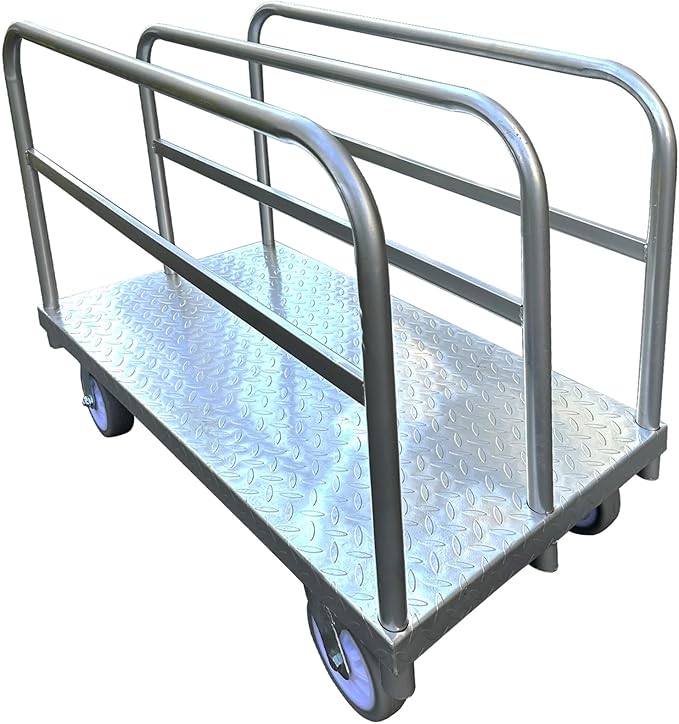 Steel Panel Truck Cart Platform Truck, Heavy Duty Lumber Drywall Dolly, 6" Swivel Brake Casters, 3 Side Handrails, Hold up to 2000lbs (39" x 24")
