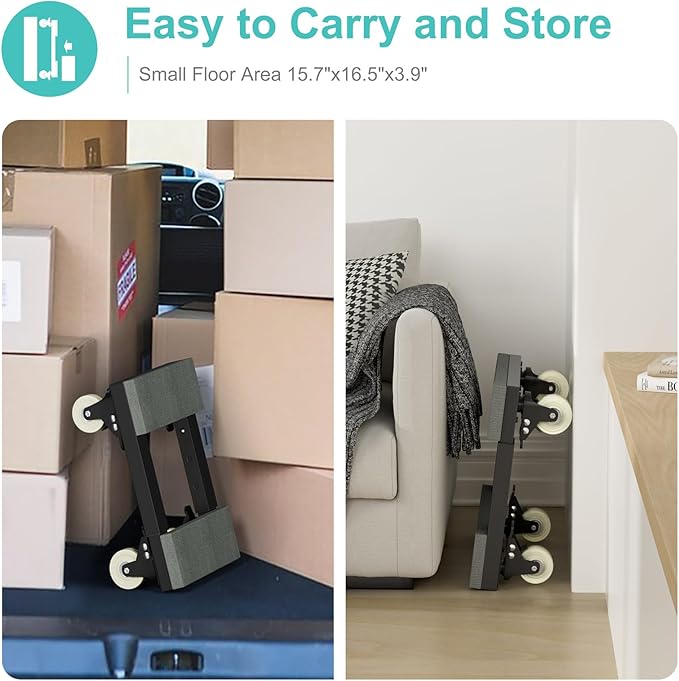 Heavy Duty Furniture Moving Dolly - Adjustable Furniture Movers with 4 Swivel Casters Wheels, Small Wood & Metal Floor Flat Dollies Cart, One Pack