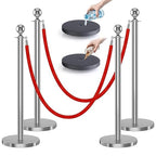 kaiyomi 4Pcs Stanchions with Red Velvet Ropes Set, 5 Feet Velvet Ropes and Posts Poles for Red Carpet Party Decoration and 360° Photo Booth (Silver)