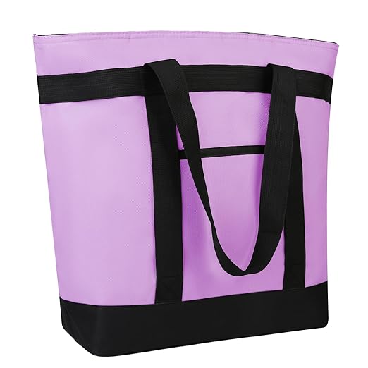 Insulated Reusable Tote Bag for Grocery Shopping for Women/Men, Pizza/Food Delivery Bag to Keep Food Cold/Hot for Commercial Delivery Services, Cooler bags for Travel/Beach/Picnic, Lavender