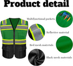 Safety Vest Reflective High Visibility with 5 Pockets ＆Zipper Class 2 Adult Unisex Construction Security Workwear