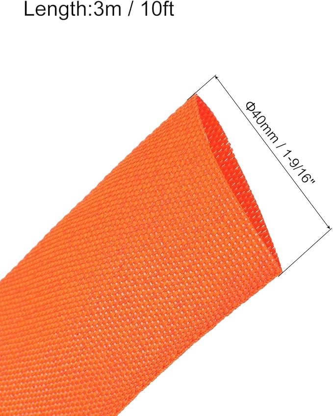 MECCANIXITY Braided Cable Sleeves Heat Shrinkable Fabric Sleeving, 1 9/16" 10ft Orange 2:1 Ratio Heat Shrinkable Cord Protector for Harness Cable, Network Cable Protection, Cable Management