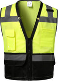 Reflective Safety vest With back plan pocket,High visibility Class 2 Heavy Duty Surveyor Vest with Zipper,Hi Vis Construction Work Vest for Men＆Women ANSI/ISEA(Yellow-Bottom,M)