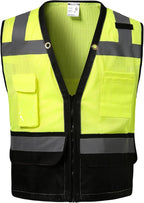 Reflective Safety vest With back plan pocket,High visibility Class 2 Heavy Duty Surveyor Vest with Zipper,Hi Vis Construction Work Vest for Men＆Women ANSI/ISEA(Yellow-Bottom,2XL)