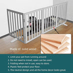 ZJSF Freestanding Indoor Dog Gate for House Foldable Wood Puppy Gate for Doorways Pet Gate for Stairs Extra Wide Pet Fence, Grey, 32" Height 4 Panels