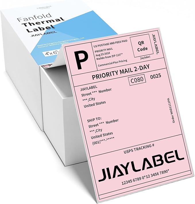 4x6 Thermal Shipping Label Mailing Stickers Paper for Thermal Label Printer USPS UPS Address Big Packing Fanfold Pink Color 500 Labels/Stack,1 Stack