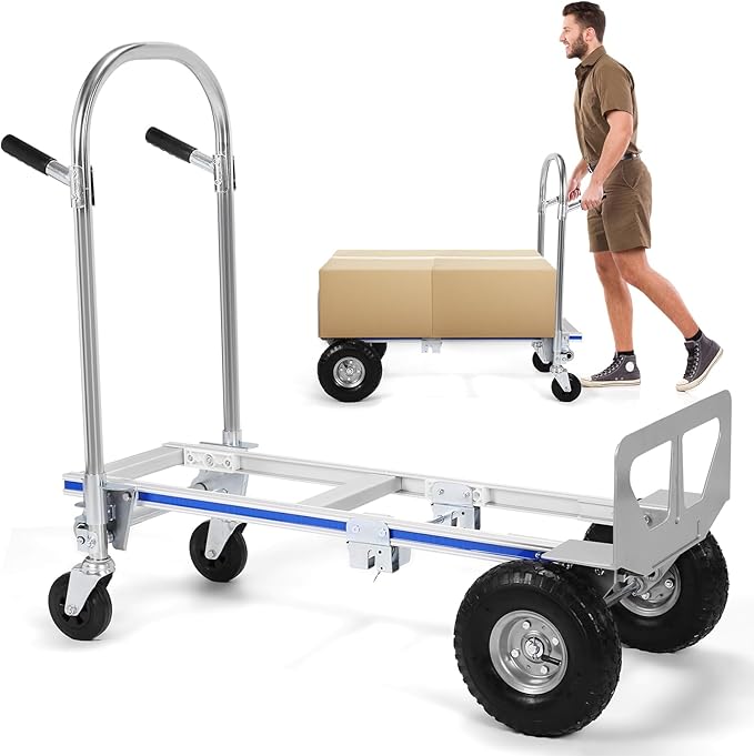 2 in 1 Aluminum 800LBS Capacity Folding Hand Truck Dolly Cart W/Wheel Heavy Duty Industrial Collapsible Cart ForConstruction Warehouse Factories Indoor Outdoor