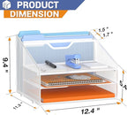 Letter Tray Organizer, Mesh Desk File Organizer with 3 Paper Trays and 2 Vertical Upright Section (White)