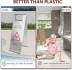 4 Pcs Stainless Steel Wet Floor Caution Sign, 24 Inch Portable Handle Bilingual Signaboard, Commercial Use Foldable Wet Floor Sign for Kitchen, Restaurant, Shop, Silver