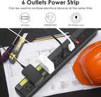 JUNNUJ Heavy Duty 20 Amp Power Strip 4800J, High Amp Surge Protector 6 Outlet, 20A Power Strips Workshop Industrial Outlets Wide Spaced 6-20R T-Slot with Circuit Breaker, 12 Gauge Extension Cord 6ft