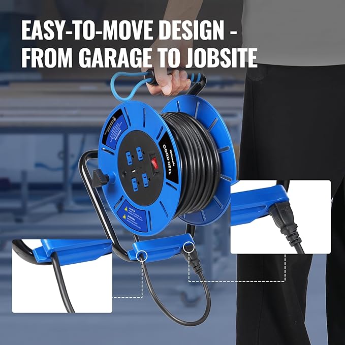 80 FT Retractable Extension Cord Reel, 14AWG Heavy Duty Power Cord with 4 Grounded Outlets, USB-A & USB-C Ports, 13A 1625W, Portable Hand Crank for Indoor Outdoor Use, ETL Listed U80ACR06