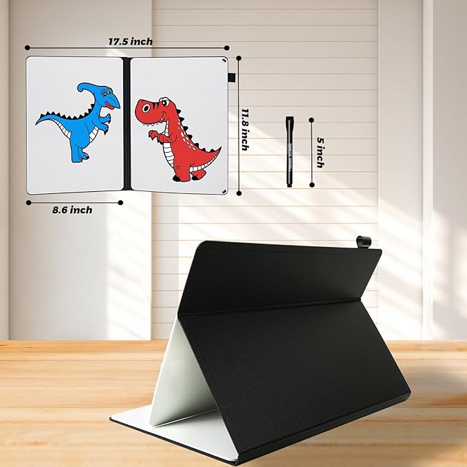 Portable White Board Small Dry Erase Board, 9" x 12" Double Sided Folding Whiteboards with 3 Pens, A4 Reusable Notebook with Storage Mesh Bag for Study, Meeting, Draft, Notes, Doodling