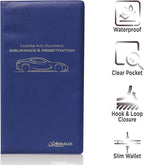 Andalus Auto Registration & Insurance Card Holder Pack of 1, Waterproof Essential Car Registration Holder with Hook & Loop Closure, Perfect for Every Vehicles Glove Boxes (Blue - 9.5" x 5.15")