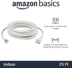 Amazon Basics Extension Cord, 13 Amps, 125V, 25 Foot, White - Pack of 2