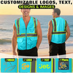 Safety Vest Customize Logo with 5 Pockets & Zipper Reflective High Visibility Vest Class 2 Outdoor Workwear