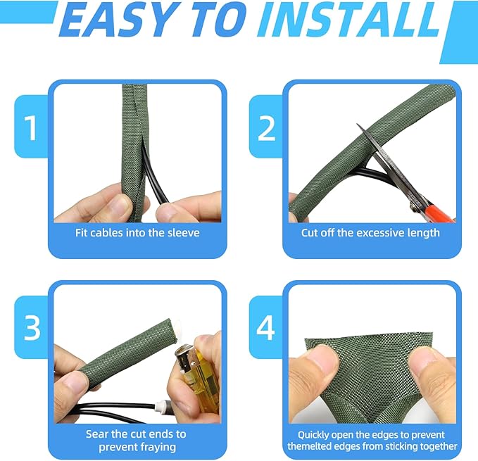 Automotive Wire Loom Tubing, Split Braided Cord Protectors from Pets No Chew, Flexible Cable Sleeve Cable Management for TV/Computer/Electric Wires (Deep Green, 3/4"-10ft)