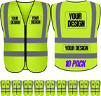 BeautyWill 10/20 Pack Custom Logo Safety Vest,Bulk High Visibility Class 2 Reflective Work Vests