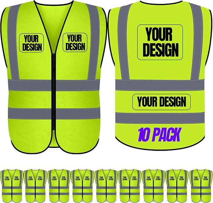 BeautyWill 10/20 Pack Custom Logo Safety Vest,Bulk High Visibility Class 2 Reflective Work Vests