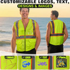 Safety Vest Customize Logo with 5 Pockets & Zipper Reflective High Visibility Vest Class 2 Outdoor Workwear