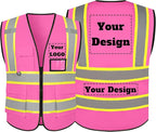 Safety Vest Customize Logo with 5 Pockets & Zipper Reflective High Visibility Vest Class 2 Outdoor Workwear