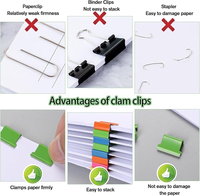 2 Pcs Clam Clip Dispensers Recyclable Handheld Paper Clip Dispenser with 100 Pcs Clam Clip Refills Portable Fast Paper Clipper for Desktop Document Office School Home (Black and Transparent)