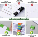 2 Pcs Clam Clip Dispensers Recyclable Handheld Paper Clip Dispenser with 100 Pcs Clam Clip Refills Portable Fast Paper Clipper for Desktop Document Office School Home (Black and Transparent)