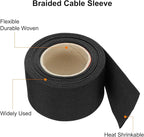 MECCANIXITY Braided Cable Sleeves Heat Shrinkable Fabric Sleeving, 1 9/16" 16ft Black 2:1 Ratio Heat Shrinkable Cord Protector for Harness Cable, Network Cable Protection, Cable Management