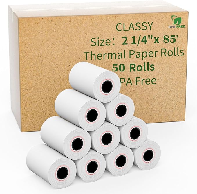 2 1/4" 85' feet Thermal Receipt Paper,Cash Register Paper Rolls Fits for Most Credit Card Terminals, 50 rolls
