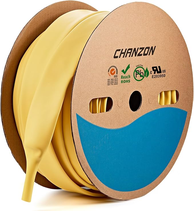 Chanzon 3:1 Ratio - 80ft Roll - Heat Shrink Tubing 1-1/2" (39mm) - Marine Grade Waterproof Adhesive Lined - (25M Total Length) Yellow Polyolefin Sleeving Wrap Shrinking 3 to 1 Ratio 1pcs