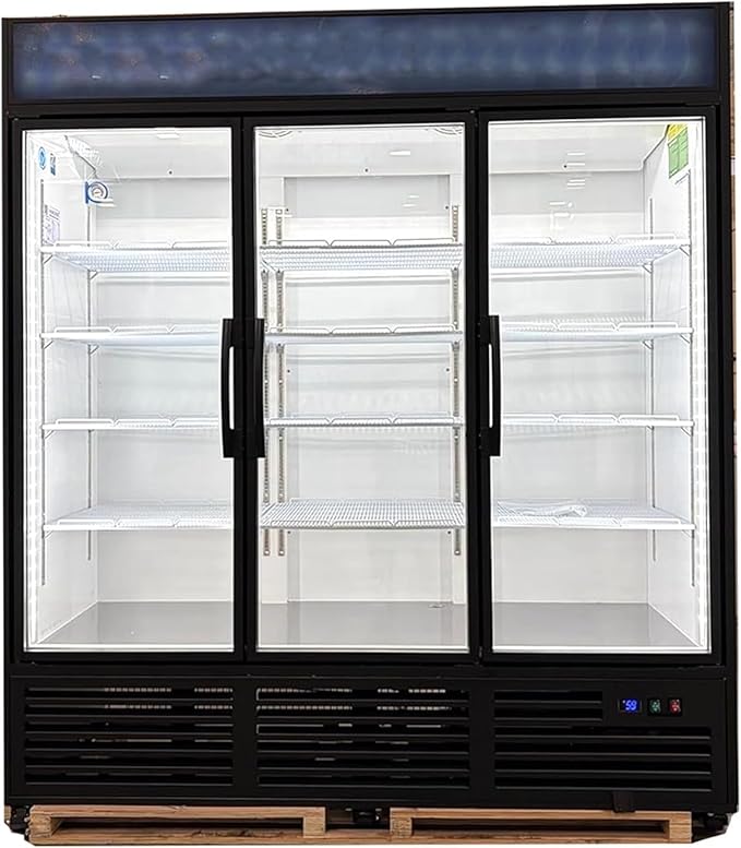 71” Wide Commercial Beverage Refrigerator Display Fridge, Stainless Steel Merchandiser Three Glass Door Drink Cooler With LED Light Adjustable Shelves,ETL Sanitation,65 Cu Ft,BALCK (Wheels Included)