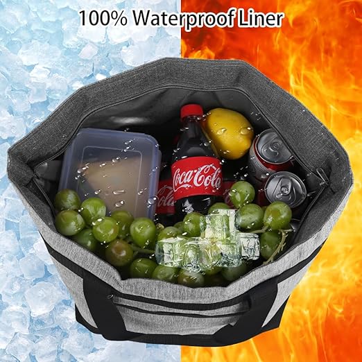 Insulated Reusable Tote Bag for Grocery Shopping for Women, Insulated Pizza/Food Delivery Bag to Keep Food Cold/Hot, Waterproof PRO, Grey, 1PK
