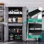 Letaya Metal Garage Storage Cabinet with Drawer,4 Door Tool Cabinet with Lock-2 Adjustable Shelves for Garage Home Office Utility Room (Black & Gray)