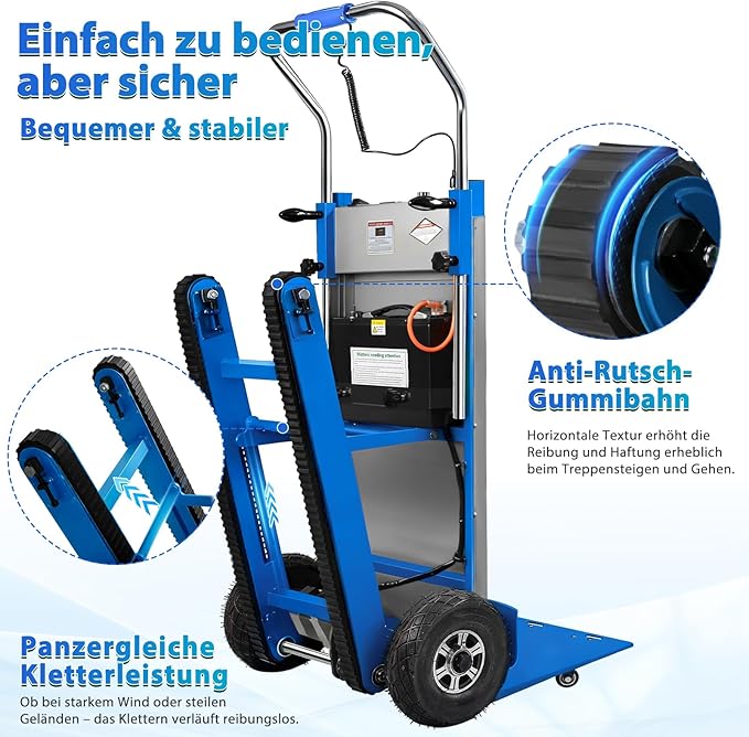 Electric Stair Climbing Dolly, 1250W Electric Hand Truck with Telescopic Handle, 3 Mode Folding Stair Climber 900lbs Max Load Capacity for Effortless Moving of Furniture (Blue - Track & Wheel)