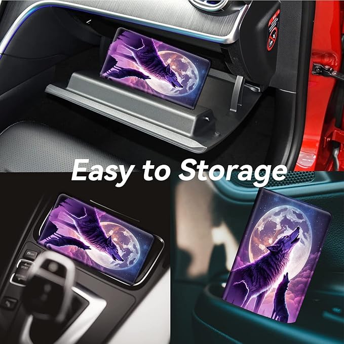 Car Registration and Insurance Holder, Leather Car Glove Box Organizer, Cool Car Accessories for ID, Driver's License Cards & Essential Document, business cards, Men&Women,Cool Wolf Moon