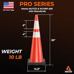 GECCO ™ (8 Pack) 36 Inch 10 Lb Heavy Tall Orange Traffic Cones Set | Large Safety Cones, Orange Cones, Parking Cones, Construction Cones, Road Cones | PVC Plastic & Black Base - [PRO Series]