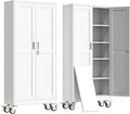 71" H Metal Garage Storage Cabinet, Rolling Tool Cabinet with 2 Doors and Wheels, Locker Steel Cabinet with 4 Adjustable Shelves, Organization Cabinet for Garage,Office,Home,Gym,School（White）