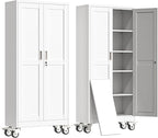 71" H Metal Garage Storage Cabinet, Rolling Tool Cabinet with 2 Doors and Wheels, Locker Steel Cabinet with 4 Adjustable Shelves, Organization Cabinet for Garage,Office,Home,Gym,School（White）