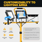 21000 Lumen Work Lights with Stand, 3 Adjustable Head LED Work Light, with Adjustable and Foldable Tripod Stand, Waterproof Lamp with Individual Switch with 6500 Kelvin Color (3-Head-Yellow)