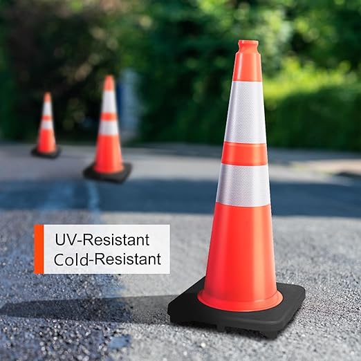 BESEA 4PACK 28” inch Traffic Safety Cones Orange Road Parking Cones Heavy Duty Construction Cone Structurally Stable for Traffic Control at Public Place