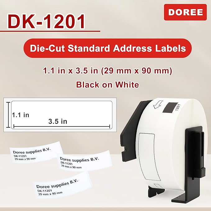 DOREE 10 Rolls DK1201 Die-Cut Standard Address Labels 1.14"x3.5" Black on White, Replacement for Brother DK-1201 29x90mm, Compatible with Brother QL-700/800/810W/820NWB/1100/1110NWB, 400 Labels/Roll