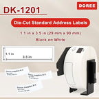 DOREE 10 Rolls DK1201 Die-Cut Standard Address Labels 1.14"x3.5" Black on White, Replacement for Brother DK-1201 29x90mm, Compatible with Brother QL-700/800/810W/820NWB/1100/1110NWB, 400 Labels/Roll